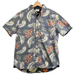 7Diamonds Fit Button Down Shirt Short Sleeve Blue Floral print Cotton Men's Sz M